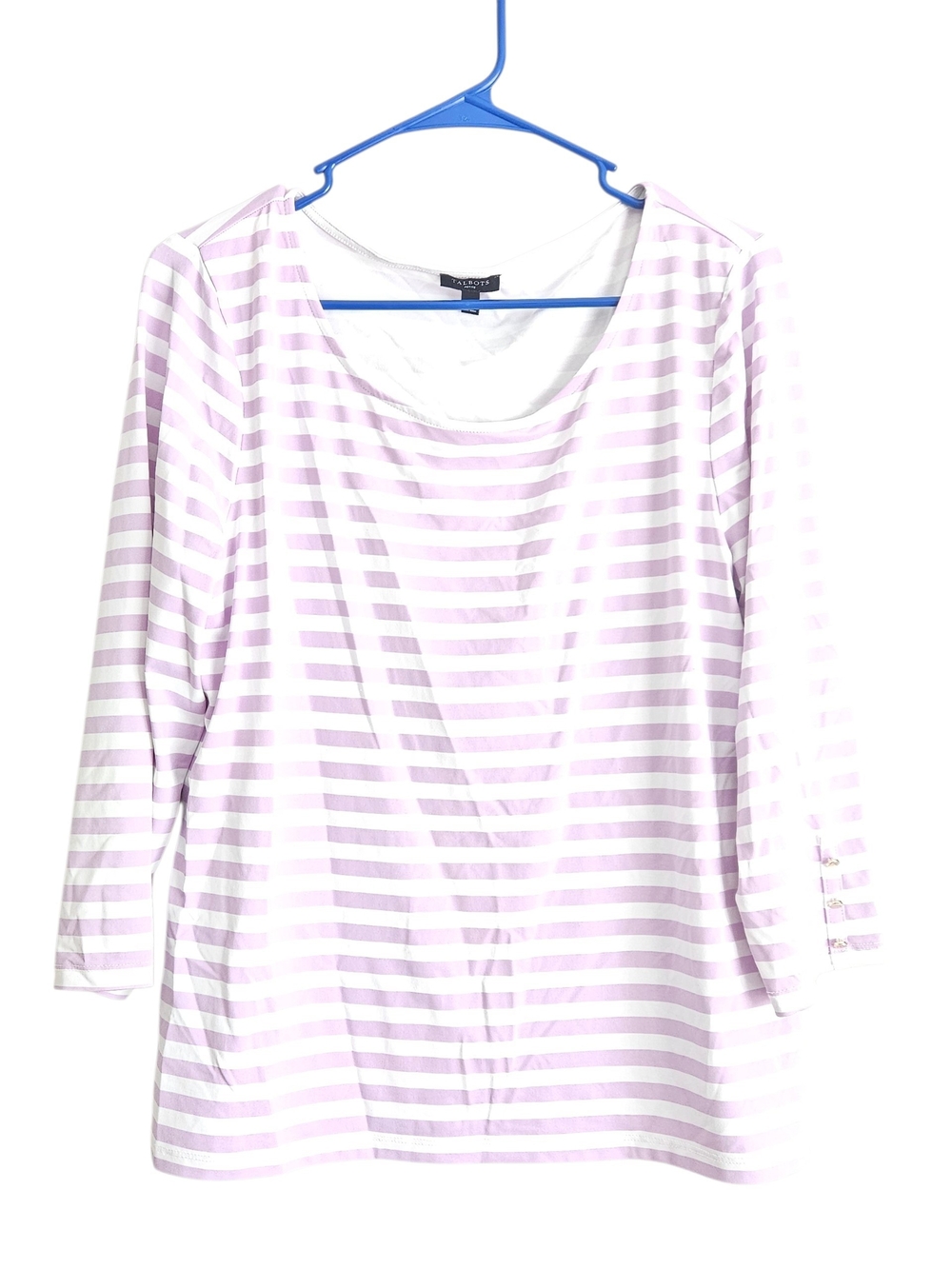 Talbots Pink and White Striped Scoop Neck Long Sleeve Tee Size LP